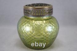 Bohemian Kralik Art Nouveau Green Iridescent Martele Flower Frog / Posi Vase