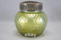Bohemian Kralik Art Nouveau Green Iridescent Martele Flower Frog / Posi Vase