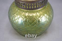 Bohemian Kralik Art Nouveau Green Iridescent Martele Flower Frog / Posi Vase