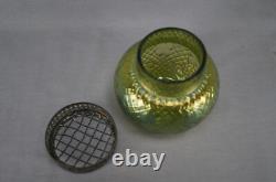 Bohemian Kralik Art Nouveau Green Iridescent Martele Flower Frog / Posi Vase