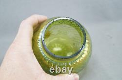 Bohemian Kralik Art Nouveau Green Iridescent Martele Flower Frog / Posi Vase