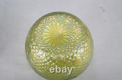 Bohemian Kralik Art Nouveau Green Iridescent Martele Flower Frog / Posi Vase