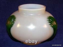 Bohemian Kralik Nouveau Green Claw Iridescent Mother of Pearl Art Glass Vase