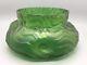 Bohemian Kralik Uranium Iridescent Green Glass Dimpled Bowl