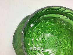 Bohemian Kralik Uranium Iridescent Green Glass Dimpled Bowl