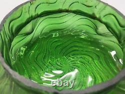 Bohemian Kralik Uranium Iridescent Green Glass Dimpled Bowl