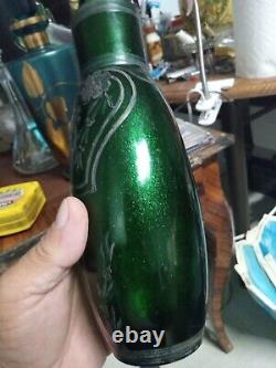 Bohemian Loetz Green Mica Silver Cameo Glass Art Nouveau Vase
