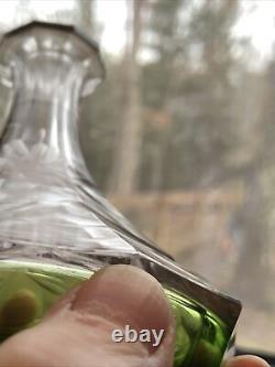 Bohemian Moser Intaglio Engraved Lilies Green & Clear Perfume Bottle 1900