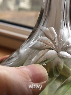 Bohemian Moser Intaglio Engraved Lilies Green & Clear Perfume Bottle 1900