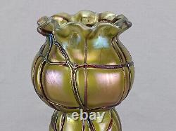 Bohemian Pallme Konig Green Veined Iridescent Art Nouveau Glass Vase Circa 1905
