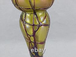 Bohemian Pallme Konig Green Veined Iridescent Art Nouveau Glass Vase Circa 1905