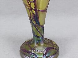 Bohemian Pallme Konig Green Veined Iridescent Art Nouveau Glass Vase Circa 1905