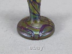 Bohemian Pallme Konig Green Veined Iridescent Art Nouveau Glass Vase Circa 1905