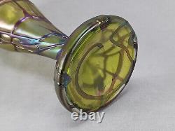 Bohemian Pallme Konig Green Veined Iridescent Art Nouveau Glass Vase Circa 1905