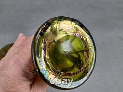 Bohemian Pallme Konig Green Veined Iridescent Art Nouveau Glass Vase Circa 1905