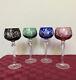 Bohemian Red/blue/green/purple Color Cut Clear Crystal Hock Wine Glasses Set 4