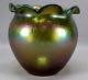 Bohemian Rindskopf Creta Papillon Green Iridescent Glass Vase / Rose Bowl C. 1900