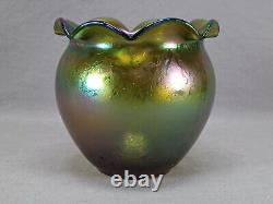Bohemian Rindskopf Creta Papillon Green Iridescent Glass Vase / Rose Bowl C. 1900