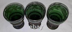 Bohemian green glass vintage Art Nouveau antique decanter & tot glasses