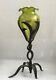 Bohemian Style Green Vintage Art Glass With Ironwork Holder