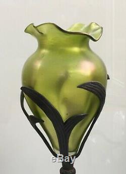 Bohemian style Green Vintage art glass with Ironwork holder