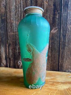 Boots Chemist Art Nouveau c1920 Salts Bottle Advertising Jar Peacock Green Gold