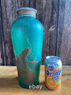 Boots Chemist Art Nouveau c1920 Salts Bottle Advertising Jar Peacock Green Gold