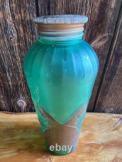 Boots Chemist Art Nouveau c1920 Salts Bottle Advertising Jar Peacock Green Gold
