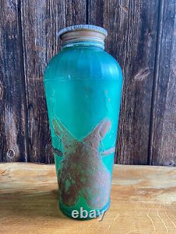 Boots Chemist Art Nouveau c1920 Salts Bottle Advertising Jar Peacock Green Gold