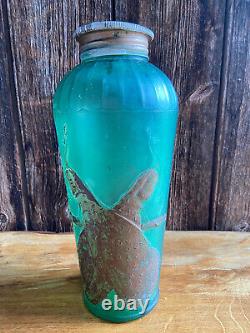 Boots Chemist Art Nouveau c1920 Salts Bottle Advertising Jar Peacock Green Gold