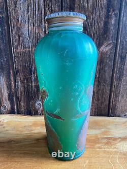 Boots Chemist Art Nouveau c1920 Salts Bottle Advertising Jar Peacock Green Gold