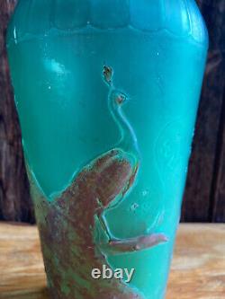 Boots Chemist Art Nouveau c1920 Salts Bottle Advertising Jar Peacock Green Gold