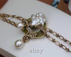 Bracelet Art Nouveau Sheet Green Pearl Baroque White Vintage Style QD12