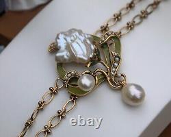 Bracelet Art Nouveau Sheet Green Pearl Baroque White Vintage Style QD12