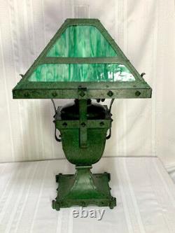 Bradley & Hubbard Rivited Arts & Crafts Oil Lamp, Frogsking Green Patina, Nice