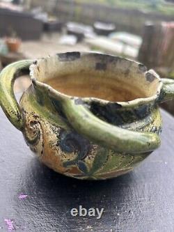 Brannam Barum Pottery 4 Handled Bowl Art Nouveau Hand Signed And Dated 1897