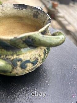 Brannam Barum Pottery 4 Handled Bowl Art Nouveau Hand Signed And Dated 1897