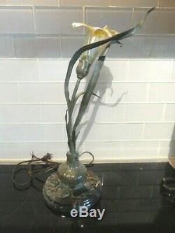 Bronze Art Nouveau Style Lily Lamp On Marble Base