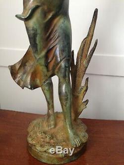 Bronze Statue Girl Maiden w Birds & Rushes Garden Art Sculpture Nouveau Deco 20