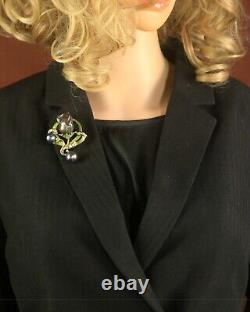 Brooch Pendant Art Nouveau Green Leaf Baroque Black Vintage Style QD12