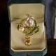 Brooch Pendant Art Nouveau Green Leaf Baroque Pearl Vintage Style Qd12