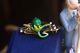 Brooch Pendant Art Nouveau One Flower Green Enamel Pearl Jade Vintage Style Qd12