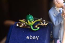 Brooch Pendant Art Nouveau One Flower Green Enamel Pearl Jade Vintage Style QD12