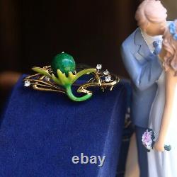 Brooch Pendant Art Nouveau One Flower Green Enamel Pearl Jade Vintage Style QD12