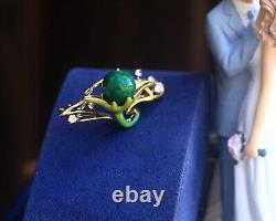 Brooch Pendant Art Nouveau One Flower Green Enamel Pearl Jade Vintage Style QD12