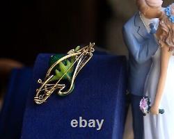 Brooch Pendant Art Nouveau One Flower Green Enamel Pearl Jade Vintage Style QD12