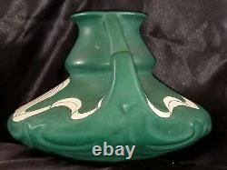 Brush Pottery Navarre Art Nouveau Green Vase with Woman Large Size 9.75 wide x
