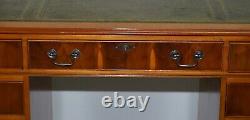 Burr Yew Wood & Green Leather Twin Pedestal Partner Desk Lovely Timber Patina