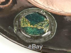 C1890 Art Nouveau Copper Dish with Green Enamel Bosses