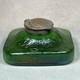 C1900 Antique Kralik Art Nouveau Iridescent Green Glass 11.5cm Square Inkwell